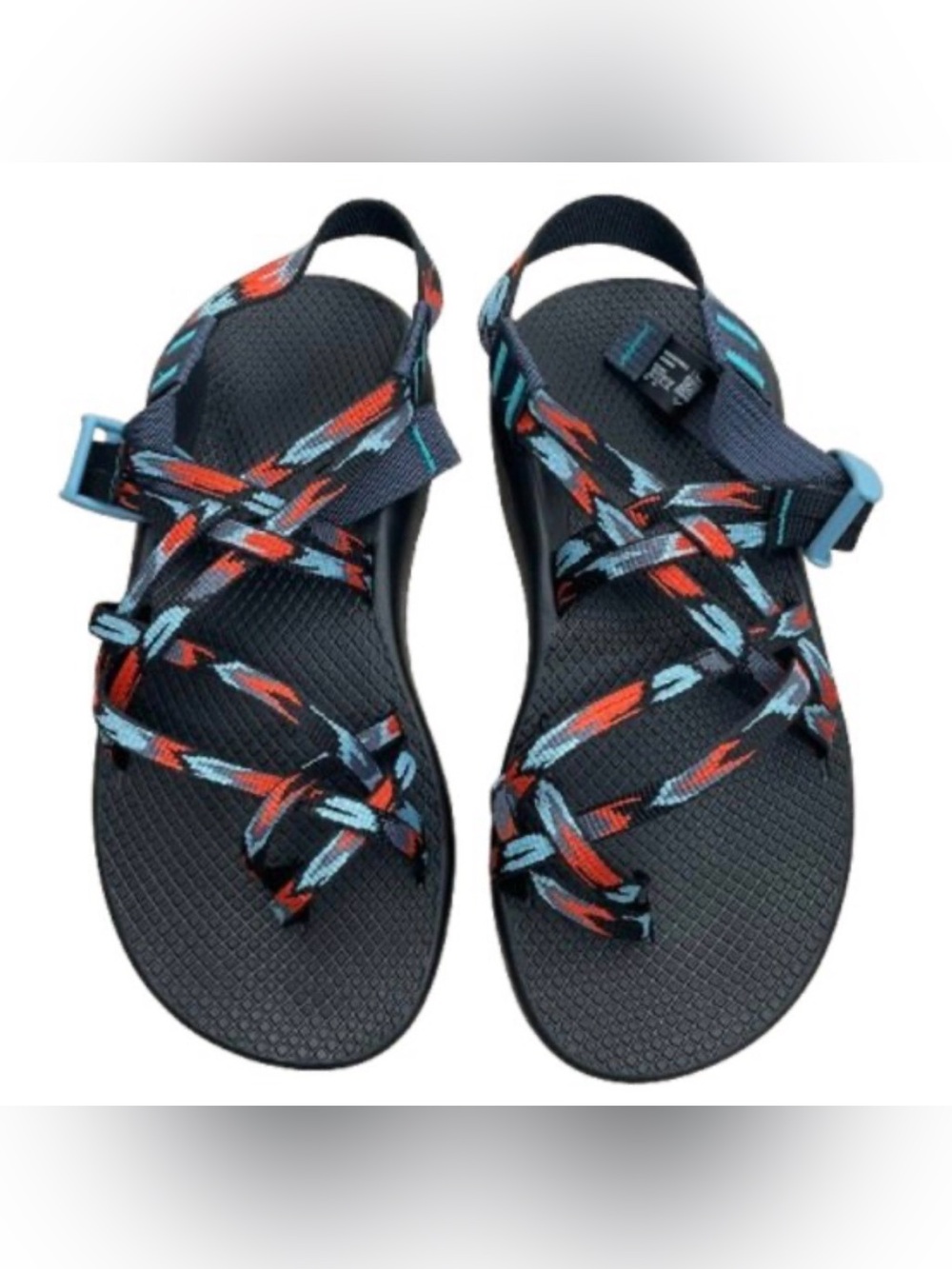 Women’s Black Strappy Outdoor Sandals with Blue & Red Accents